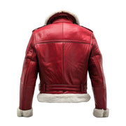 Mens Shearling Red Leather Bomber Jacket