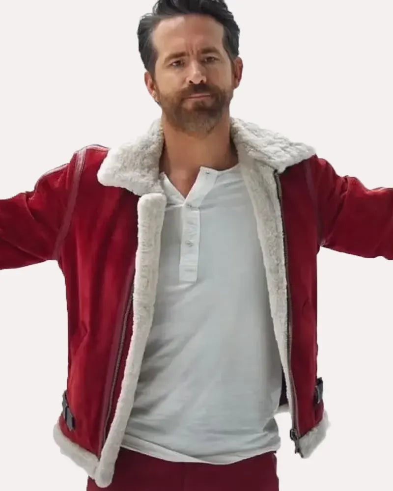 Ryan Reynolds Spirited Red Shearling Jacket