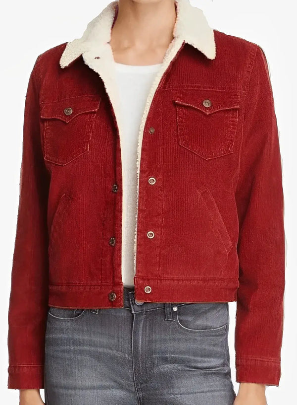 Women Stranger Things Nancy Wheeler Shearling Red Jacket