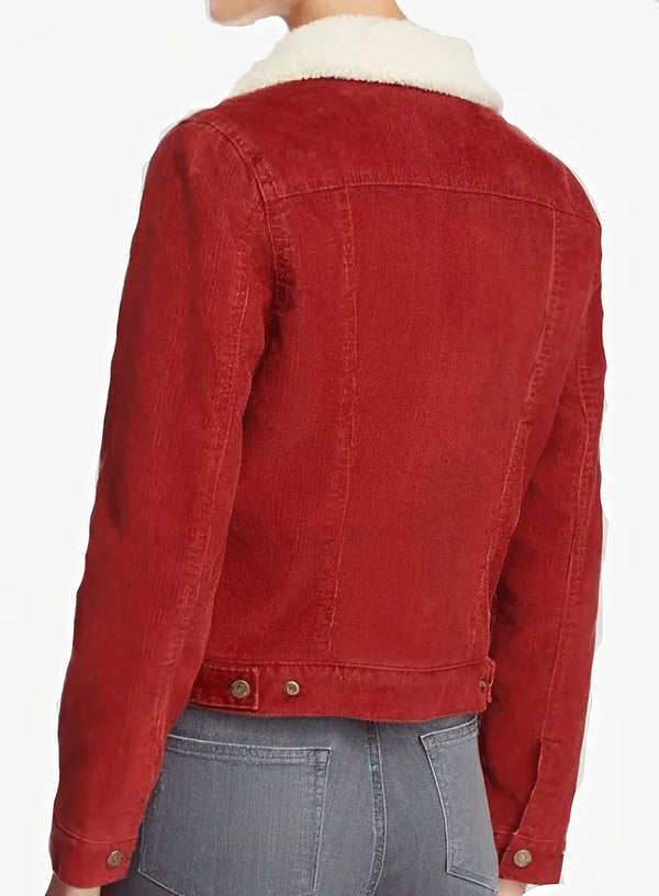 Women Stranger Things Nancy Wheeler Shearling Red Jacket