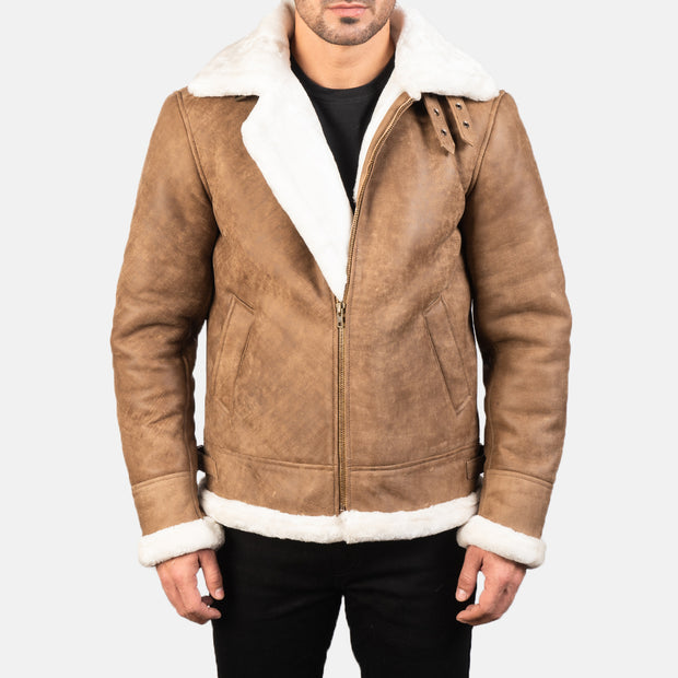 Francis B3 Brown Distressed Bomber Leather Jacket