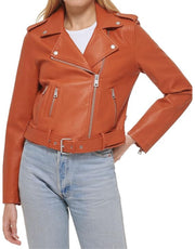 Women Brown Leather Motorcycle Jacket