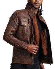 Brown Vintage Genuine Leather Motorcycle Jacket