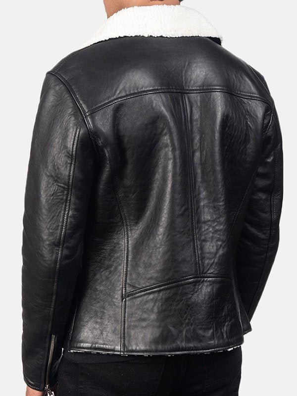 Mens Faux Shearling Black Leather Jacket