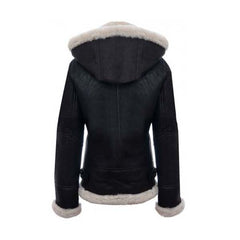 Womens B3 Bomber Shearling Black Leather Jacket