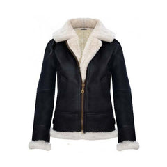 Womens B3 Bomber Shearling Black Leather Jacket