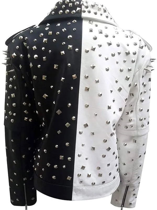 Women Motorcycle Spike Studded Leather Jacket