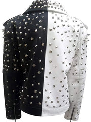 Women Motorcycle Spike Studded Leather Jacket