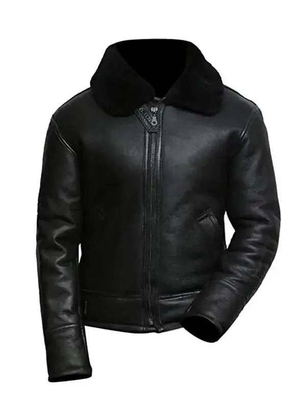 Mens Aviator B3 Black Leather Shearling Jacket