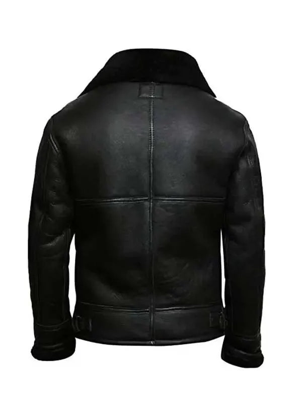 Mens Aviator B3 Black Leather Shearling Jacket