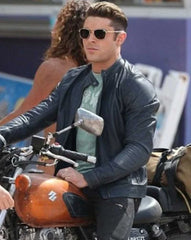 Baywatch Zac Efron  Blue Real Leather Jacket