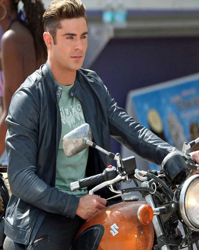 Baywatch Zac Efron  Blue Real Leather Jacket