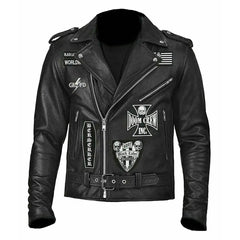 Mens Black Label Society Biker Leather Jacket