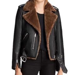 Womens Black Leather Shearling Jacket