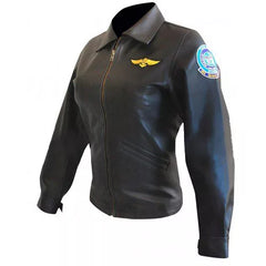 Women Top Gun Pilot Flight Black Leather Jacket