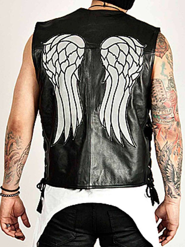 Men's Daryl Dixon Angel Wings vest - Black Leather Vest