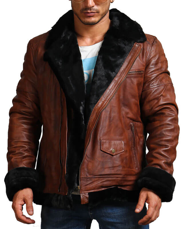 Mens B3 Shearling Brown Leather Jacket