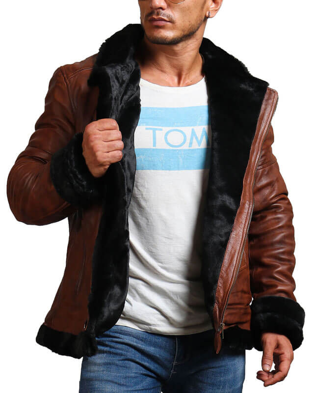 Mens B3 Shearling Brown Leather Jacket