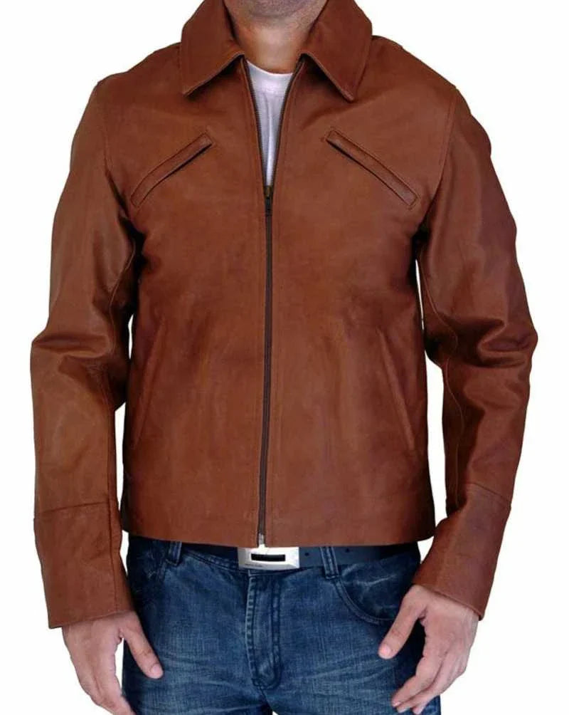 Joseph Gordon Brown Leather Shirt Style Jacket