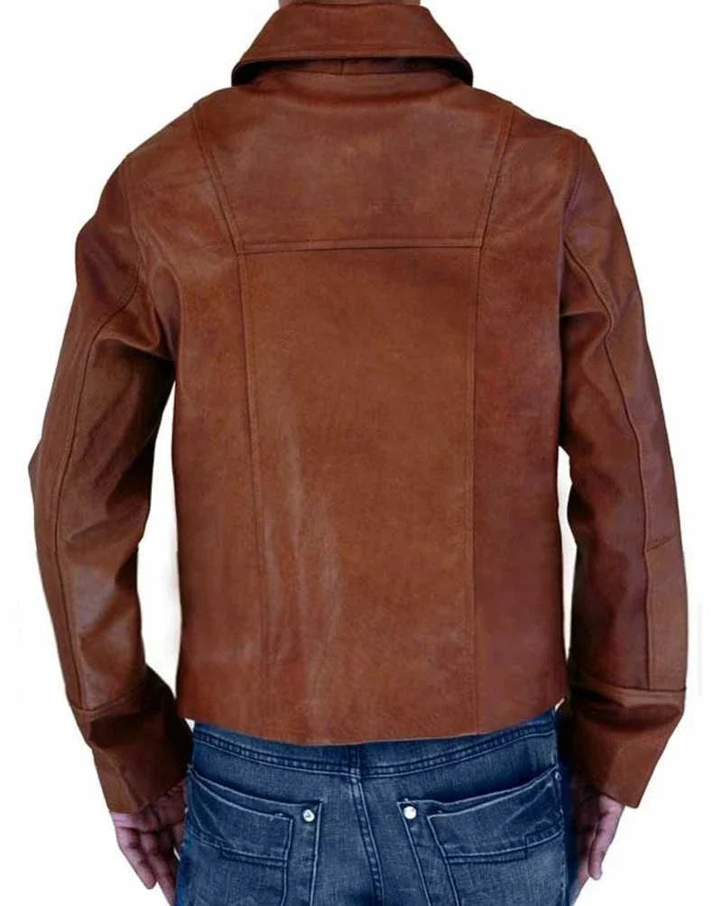 Joseph Gordon Brown Leather Shirt Style Jacket