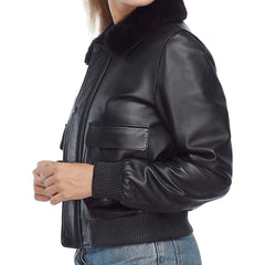 Women Anne Bomber Black Leather jacket