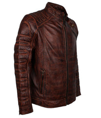 Mens Brown Leather Motorcycle Waxed Jacket