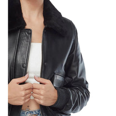 Women Anne Bomber Black Leather jacket