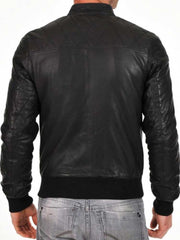 Mens Black Leather Bomber Jacket