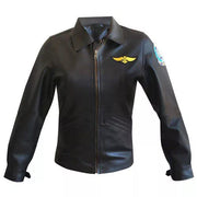 Women Top Gun Pilot Flight Black Leather Jacket