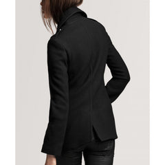 Women Double Breasted Black Wool Coat