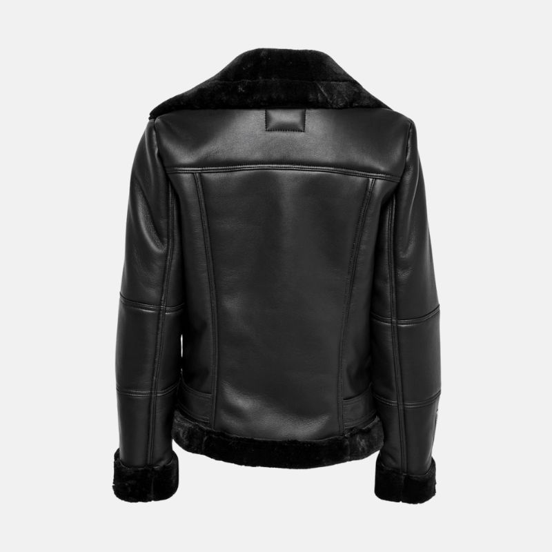 Womens Motorcycle Black Shearling Leather Jacket